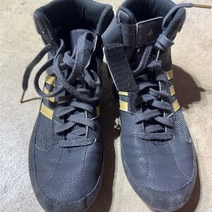 Adidas Black and Gold Athletic High-Top Shoes